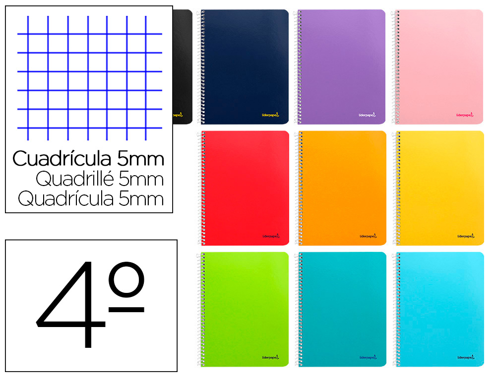 CUADERNO ESPIRAL LIDERPAPEL CUARTO SMART TAPA BLANDA 80H 60GR CUADRO 5MM CON MARGEN COLORES SURTIDOS
