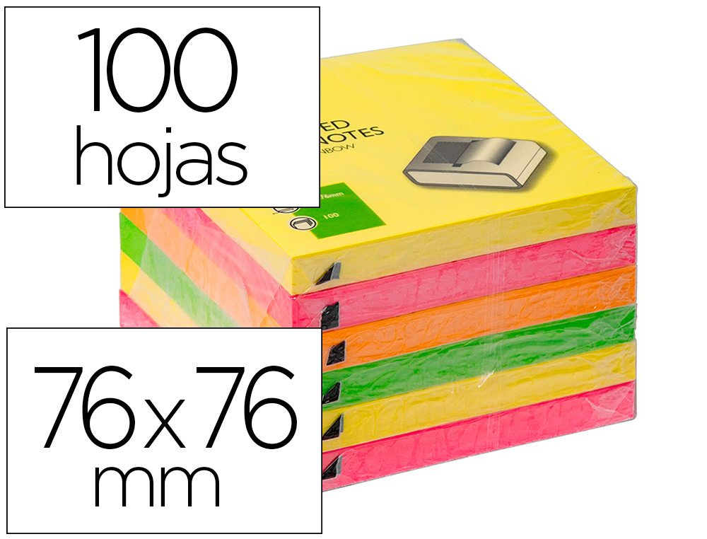 BLOC DE NOTAS ADHESIVAS QUITA Y PON Q-CONNECT 76X76 MM COLORES NEON SURTIDOS ZIG-ZAG