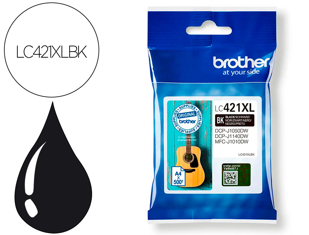 INK-JET BROTHER LC421XLBK DCP-J1050DW / DCP-J1140DW / MFC-J10 NEGRO 500 PAGINAS