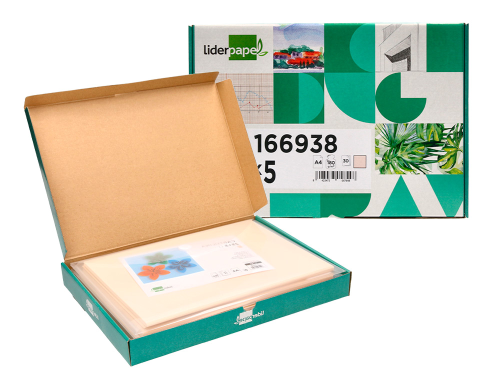 CARTULINA LIDERPAPEL A4 180G/M2 CREMA PAQUETE DE 25+5 HOJAS EN CARPETA DOSSIER TRANSPARENTE CON CIERRE VELCRO