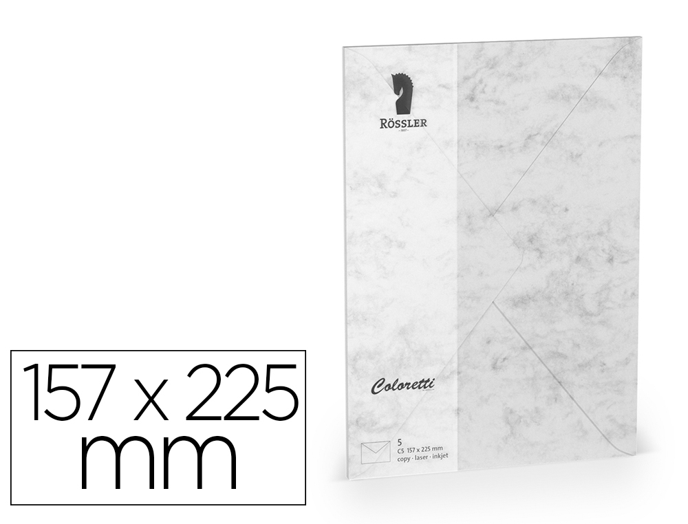 SOBRE ROSSLER COLORETTI C5 COLOR MARMOL GRIS 157X225 MM PACK DE 5 UNIDADES