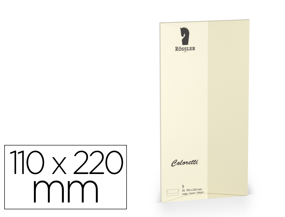 SOBRE ROSSLER COLORETTI DL AMERICANO COLOR CREMA 110X220 MM PACK DE 5 UNIDADES