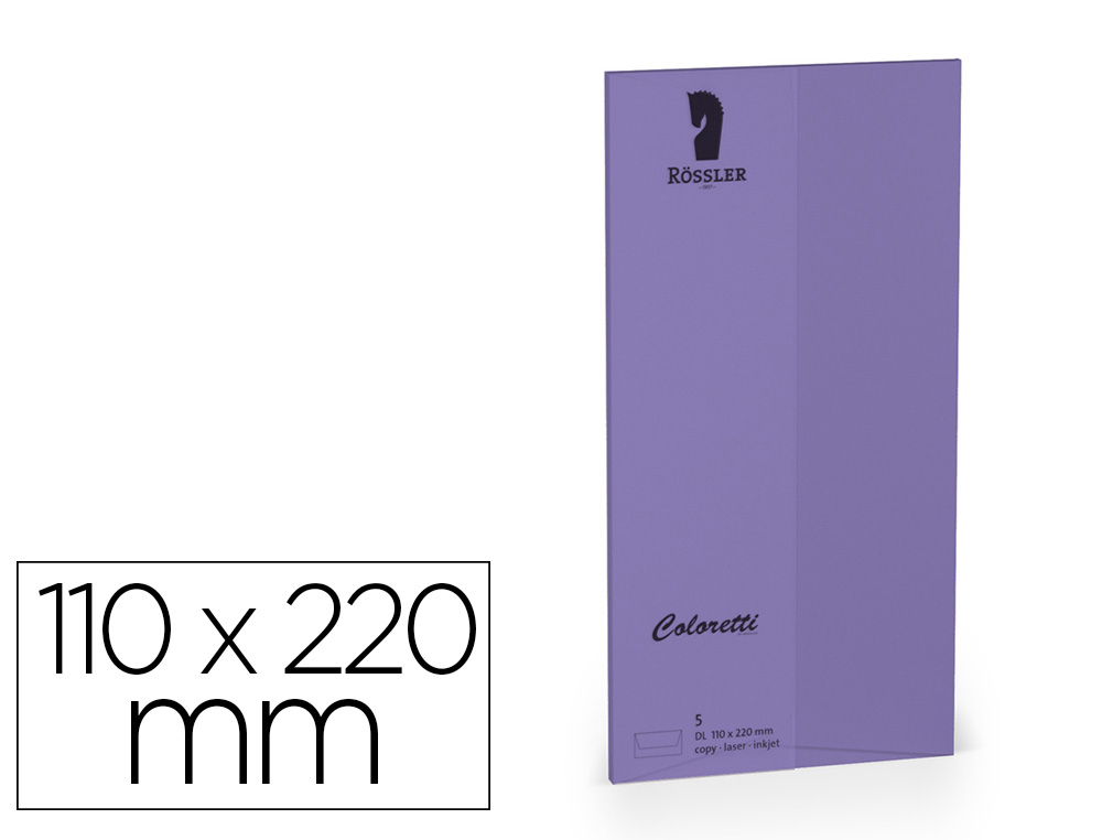 SOBRE ROSSLER COLORETTI DL AMERICANO COLOR LILA 110X220 MM PACK DE 5 UNIDADES