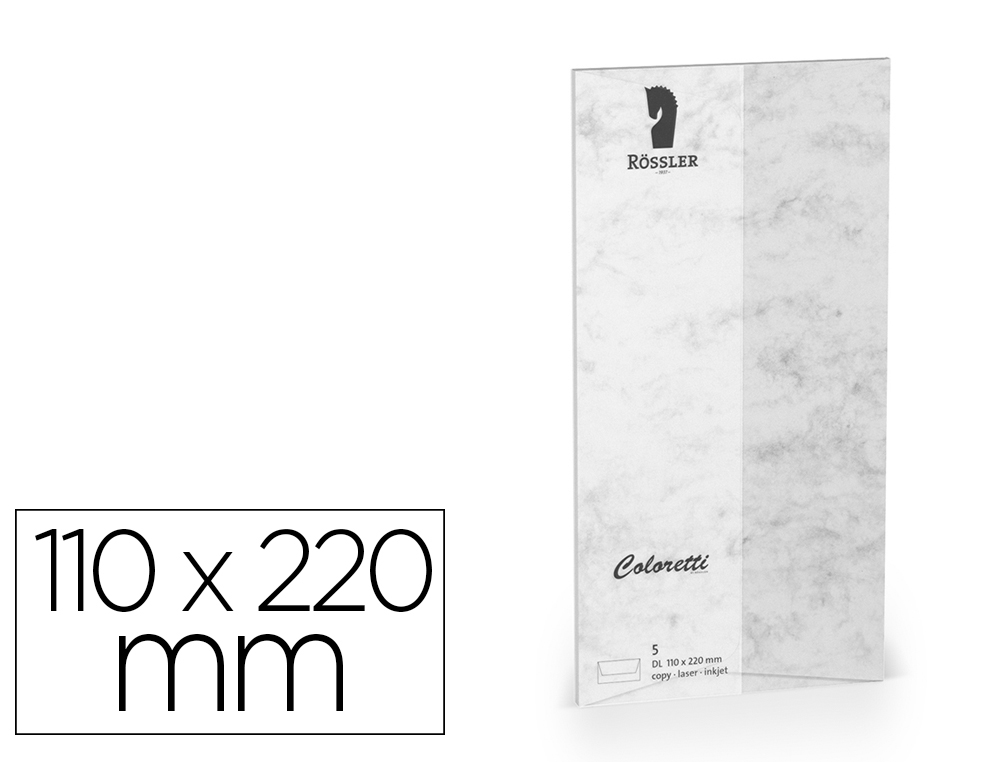 SOBRE ROSSLER COLORETTI DL AMERICANO COLOR MARMOL GRIS 110X220 MM PACK DE 5 UNIDADES
