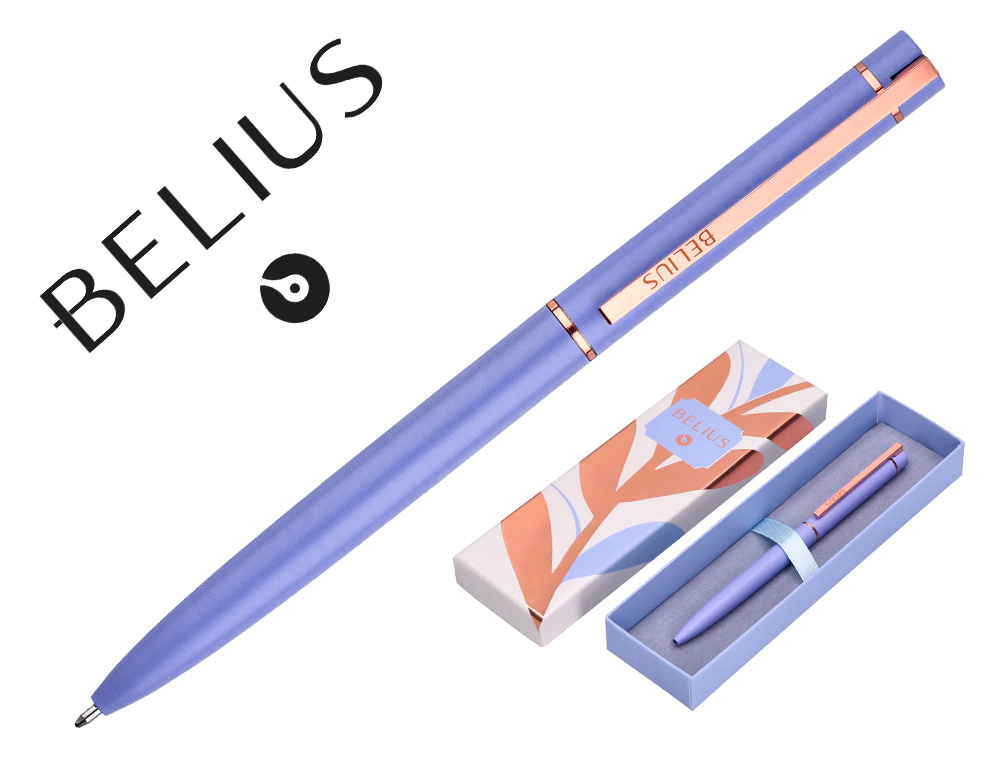 BOLIGRAFO BELIUS ROSE ALUMINIO COLOR LAVANDA/ORO ROSA TINTA AZUL CAJA DE DISEO