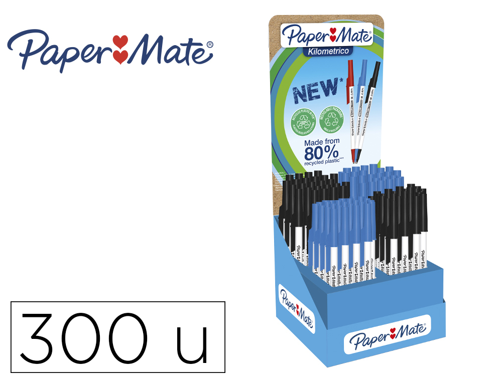 BOLIGRAFO PAPER MATE KILOMETRICO PUNTA 1 MM PLASTICO RECICLADO 80% EXPOSITOR DE 300 UNIDADES