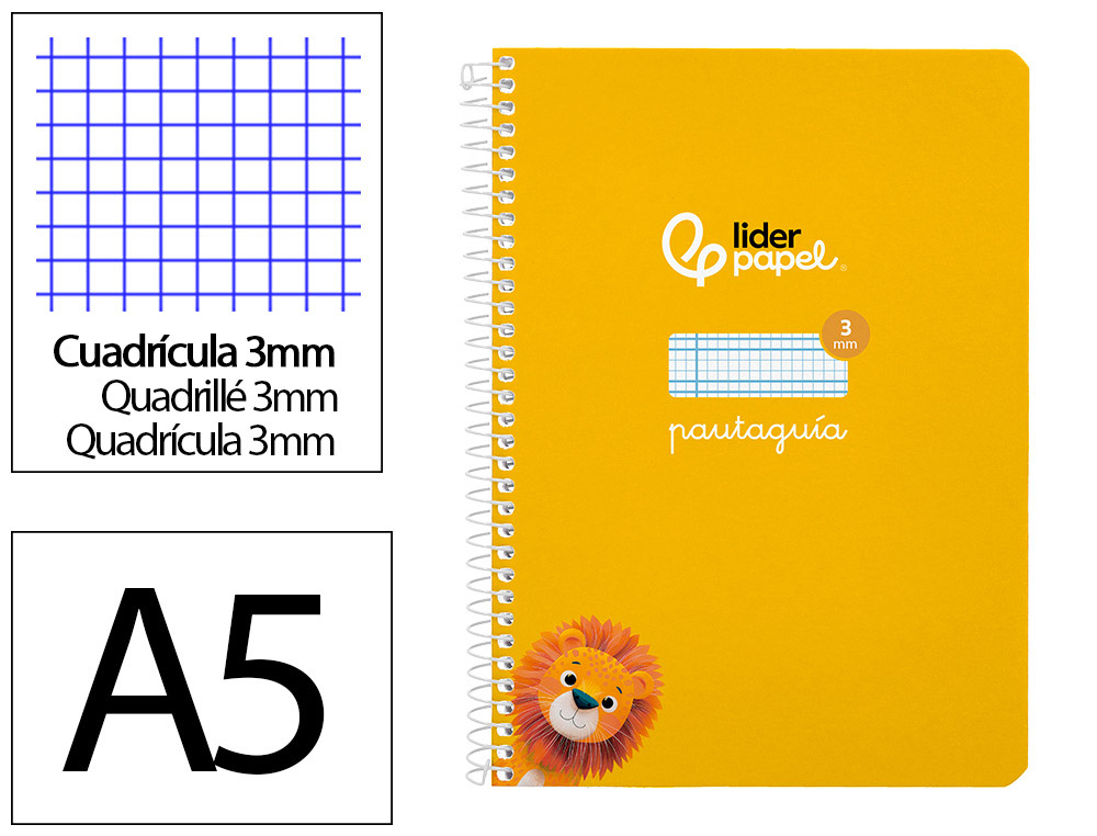 CUADERNO ESPIRAL LIDERPAPEL A5 PAUTAGUIA TAPA BLANDA 40H 75 GR CUADRO PAUTADO 3MM COLOR AMARILLO