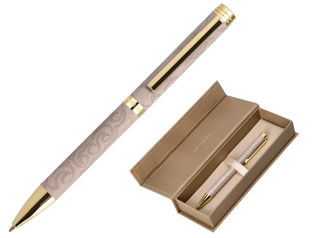 BOLIGRAFO BELIUS WILD WEST ALUMINIO COLOR BEIGE DORADO TINTA COLOR AZUL CAJA DE DISEO
