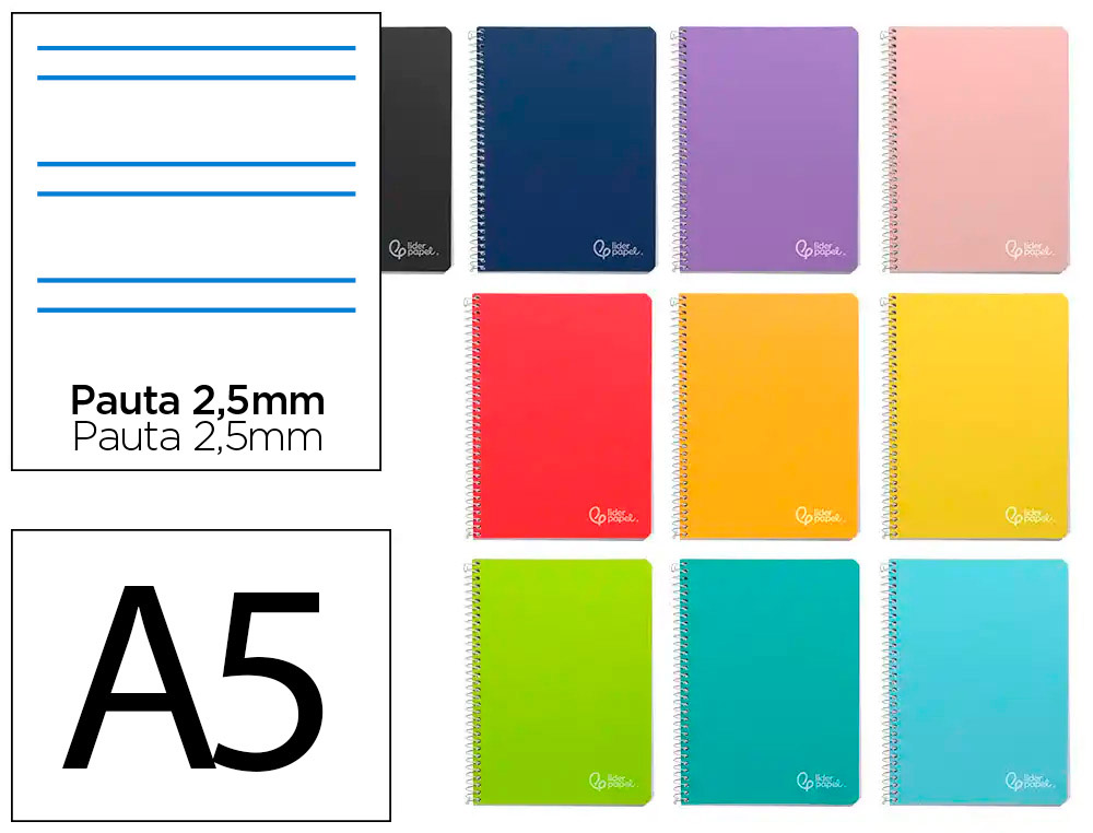 CUADERNO ESPIRAL LIDERPAPEL DIN A5 WITTY TAPA DURA 80H 90GR PAUTA ESTRECHA 2,5MM CONMARGEN COLORES SURTIDOS