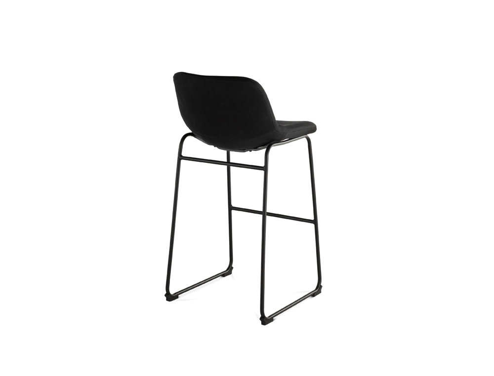 TABURETE ALTO ROCADA CON ASIENTO Y RESPALDO BAJO TAPIZADO TELA IGNIFUGA BASE METALICA ACERO COLOR NEGRO