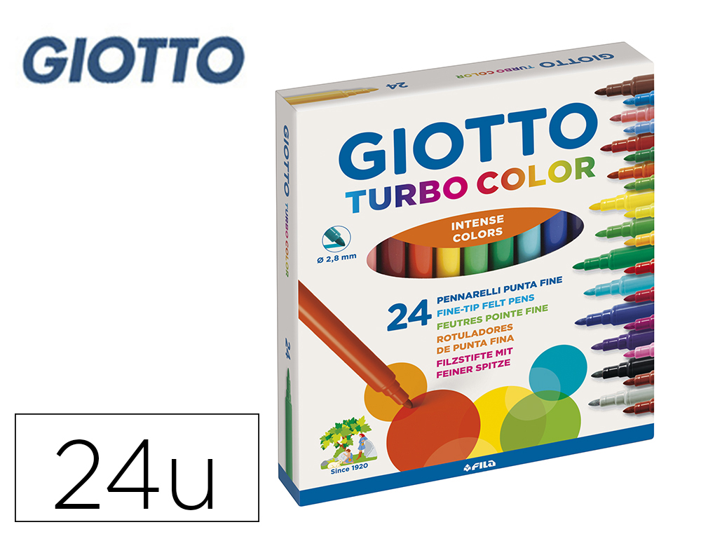 ROTULADOR GIOTTO TURBO COLOR CAJA DE 24 COLORES LAVABLES CON PUNTA BLOQUEADA