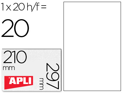 ETIQUETAS ADHESIVAS APLI DE POLIESTER RESISTENTE A LA INTEMPERIE PARA IMPRESORA LASER 210X297 MM