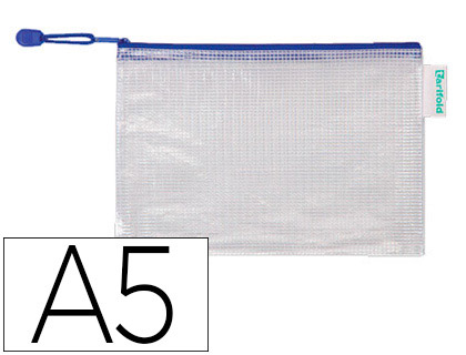 BOLSA MULTIUSOS DJOIS PVC DIN A5 APERTURA SUPERIOR CON CREMALLERA PORTABOLIGRAFO Y CORREA AZUL
