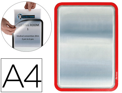 MARCO PORTA ANUNCIOS TARIFOLD MAGNETO DIN A4 DORSO ADHESIVO REMOVIBLE COLOR ROJO PACK DE 2 UNIDADES