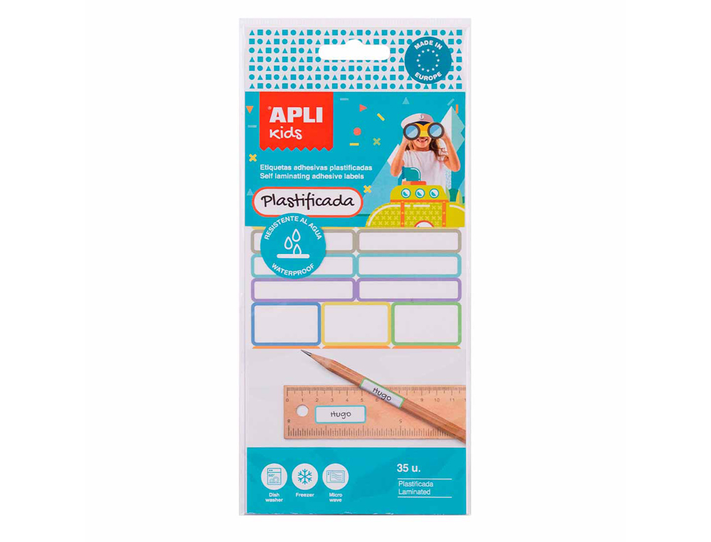 ETIQUETA APLI KIDS PLASTIFICADA BLISTER DE 35 UNIDADES