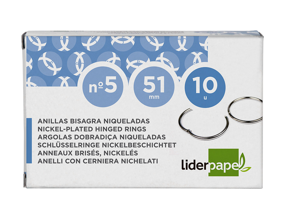 ANILLA BISAGRA LIDERPAPEL NIQUELADA N.5 DIAMETRO 51 MM CAJA DE 10 UNIDADES
