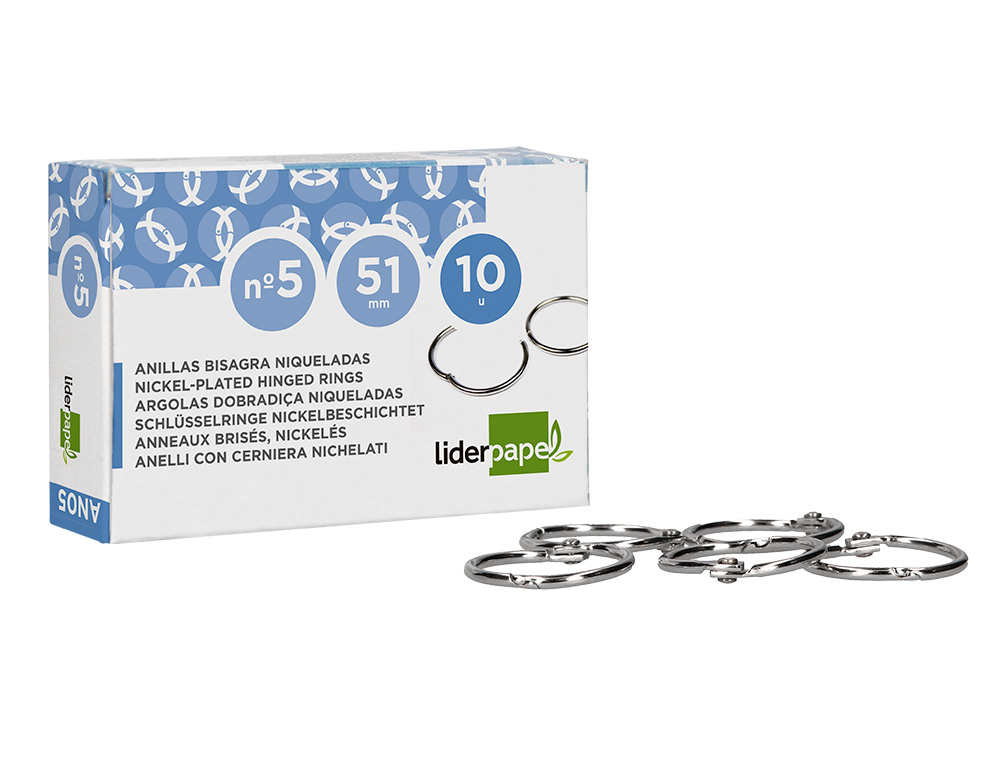 ANILLA BISAGRA LIDERPAPEL NIQUELADA N.5 DIAMETRO 51 MM CAJA DE 10 UNIDADES