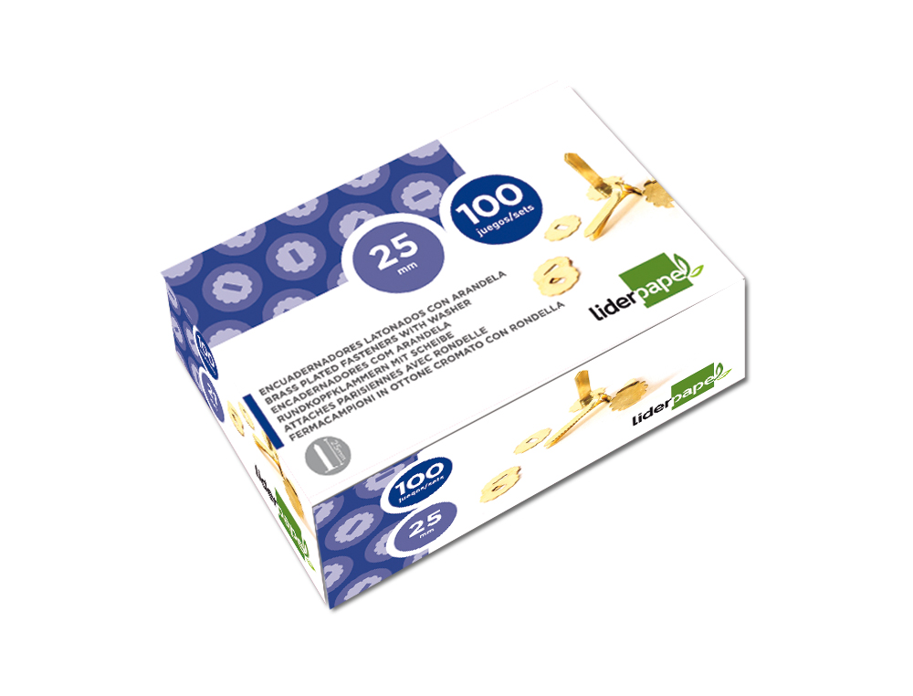 ENCUADERNADORES LIDERPAPEL LATONADOS CON ARANDELA 18 MM CAJA DE 100 UNIDADES