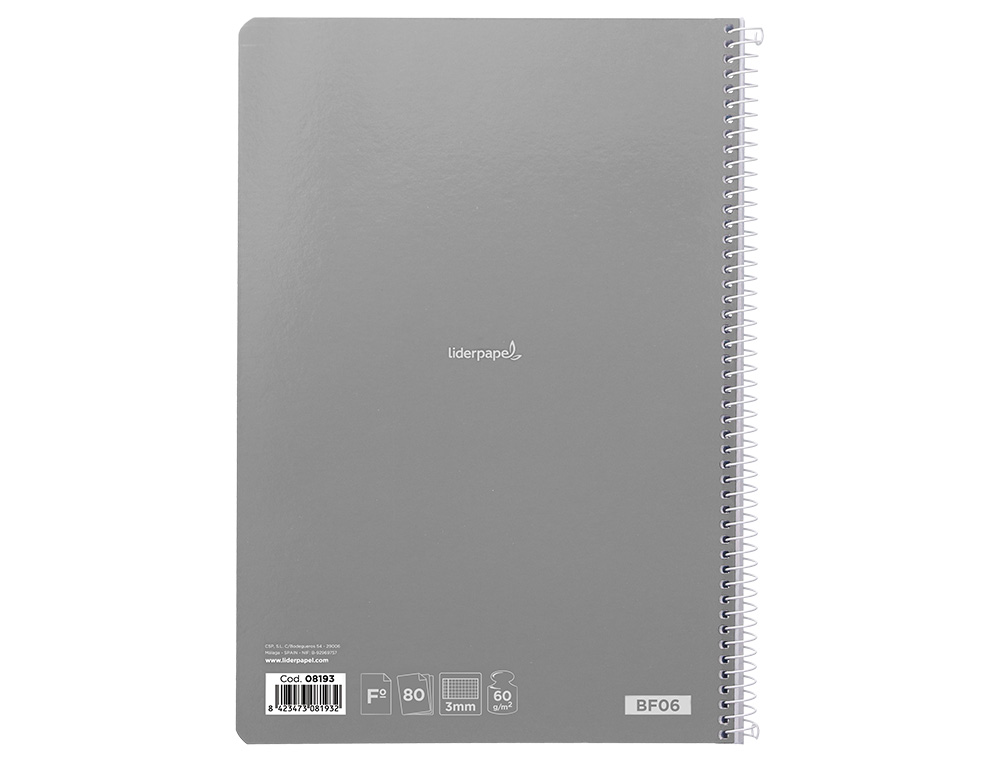 CUADERNO ESPIRAL LIDERPAPEL FOLIO SMART TAPA BLANDA 80H 60GR CUADRO 3MM CON MARGEN COLORES SURTIDOS