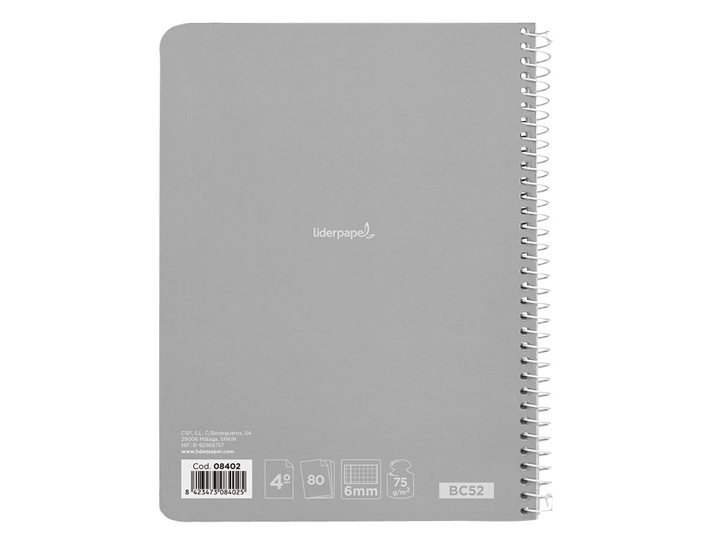 CUADERNO ESPIRAL LIDERPAPEL CUARTO WITTY TAPA DURA 80H 75GR CUADRO 6MM CON MARGEN COLORES SURTIDOS
