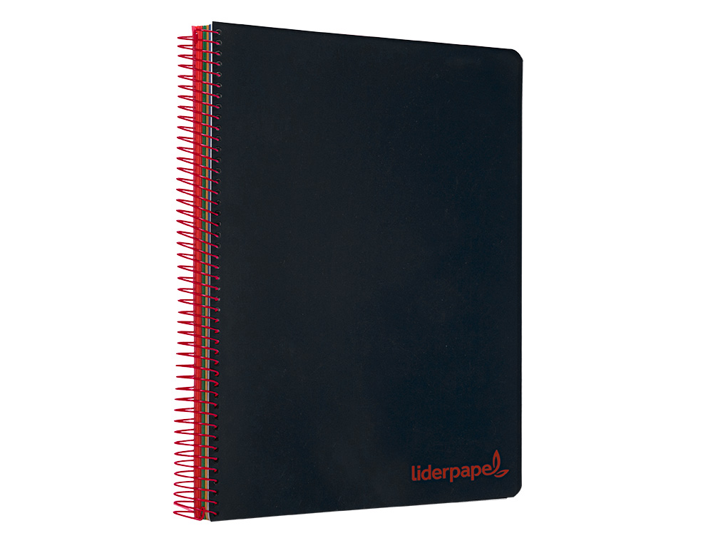 CUADERNO ESPIRAL LIDERPAPEL A4 MICRO WONDER TAPA PLASTICO 120H 90 GR CUADRO 5MM 5 BANDAS 4 TALADROS COLOR NEGRO