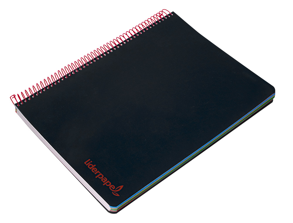 CUADERNO ESPIRAL LIDERPAPEL A4 MICRO WONDER TAPA PLASTICO 120H 90 GR CUADRO 5MM 5 BANDAS 4 TALADROS COLOR NEGRO