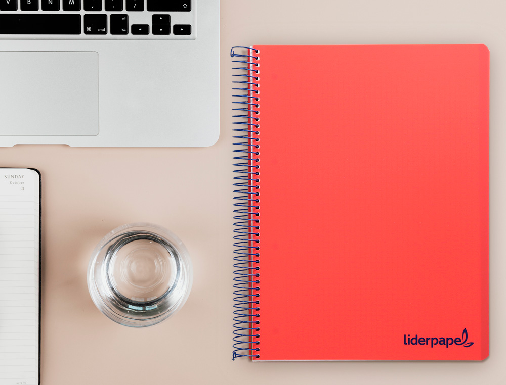 CUADERNO ESPIRAL LIDERPAPEL A4 MICRO WONDER TAPA PLASTICO 120H 90 GR CUADRO 5MM 5 BANDAS 4 TALADROS COLOR ROJO