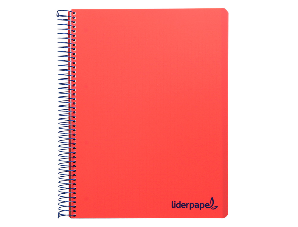 CUADERNO ESPIRAL LIDERPAPEL A4 MICRO WONDER TAPA PLASTICO 120H 90 GR CUADRO 5MM 5 BANDAS 4 TALADROS COLOR ROJO