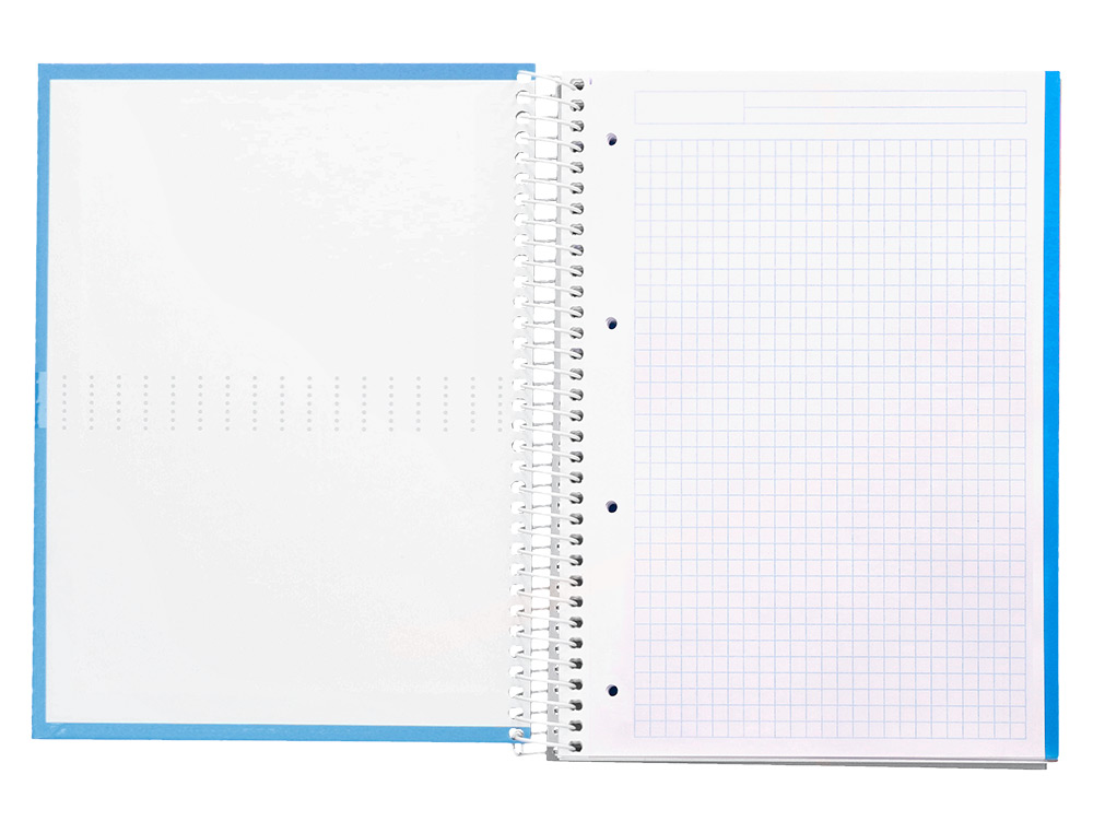 CUADERNO ESPIRAL LIDERPAPEL A4 MICRO CRAFTY TAPA FORRADA 120H 90GR CUADRO 5MM 5 BANDAS 4 COLORES CELESTE