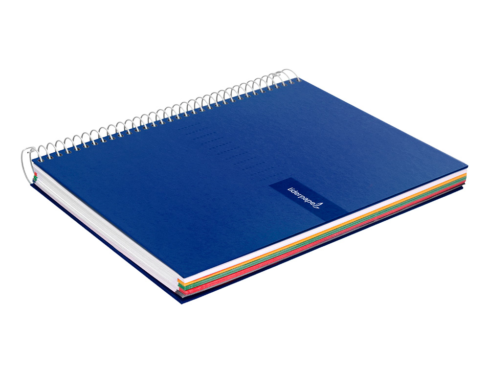 CUADERNO ESPIRAL LIDERPAPEL A4 MICRO CRAFTY TAPA FORRADA 120H 90GR CUADRO 5MM 5 BANDAS 4 COLORES COLOR AZUL