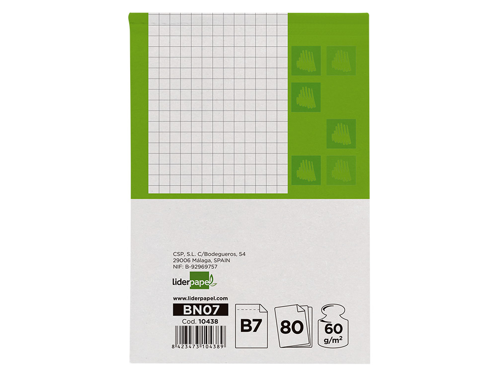 BLOC NOTAS LIDERPAPEL CUADRO 4MM B7 80 HOJAS 60G/M2 PERFORADO