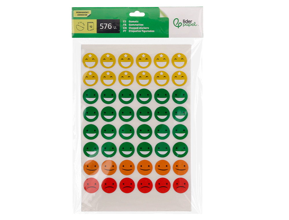 GOMETS ESCOLAR LIDERPAPEL CARAS BOLSA DE 12 HOJAS 48 CARAS POR HOJA COLORES SURTIDOS