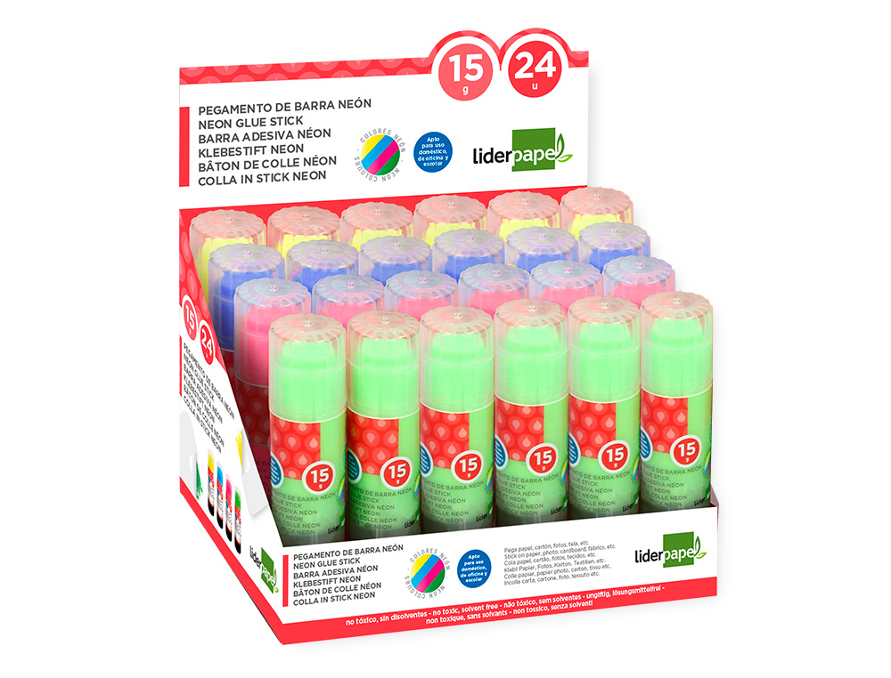 PEGAMENTO LIDERPAPEL EN BARRA 15 GR TRAZO MAGICO COLOR NEON SURTIDO UNIDAD