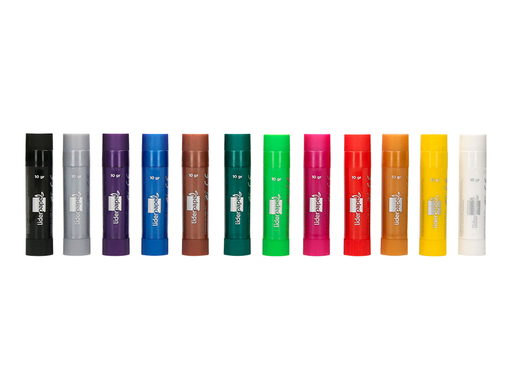 TEMPERA SOLIDA EN BARRA LIDERPAPEL ESCOLAR 10 GR CAJA DE 12 COLORES SURTIDOS