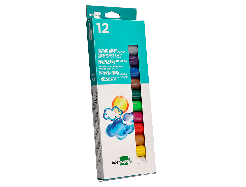 TEMPERA SOLIDA EN BARRA LIDERPAPEL ESCOLAR 10 GR CAJA DE 12 COLORES SURTIDOS