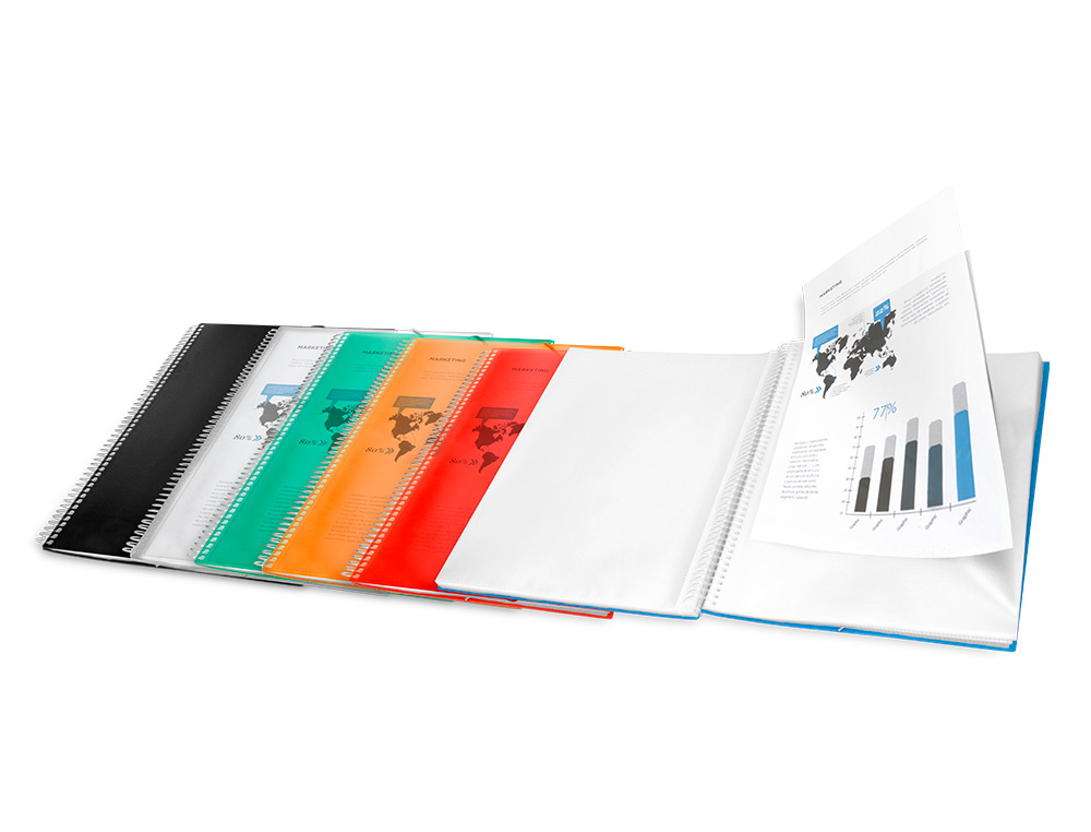 CARPETA LIDERPAPEL ESCAPARATE CON ESPIRAL 60 FUNDAS POLIPROPILENO DIN A4 TRANSPARENTE