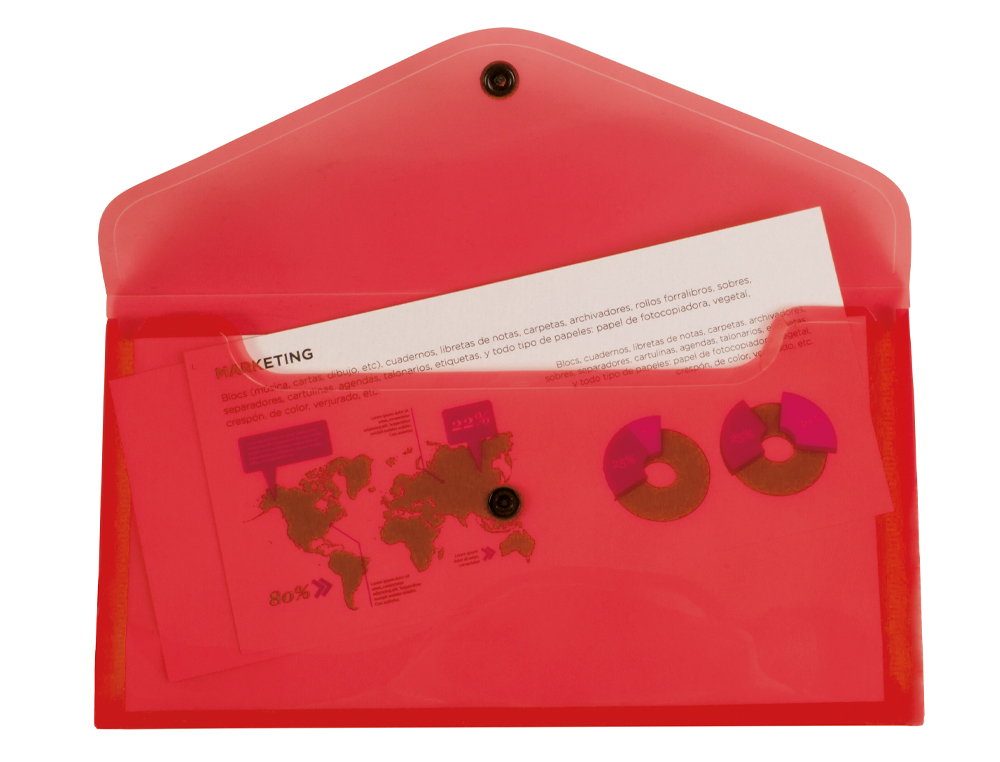 CARPETA LIDERPAPEL DOSSIER BROCHE POLIPROPILENO TAMAÑO SOBRE AMERICANO 260X140 MM ROJO TRANSLUCIDO