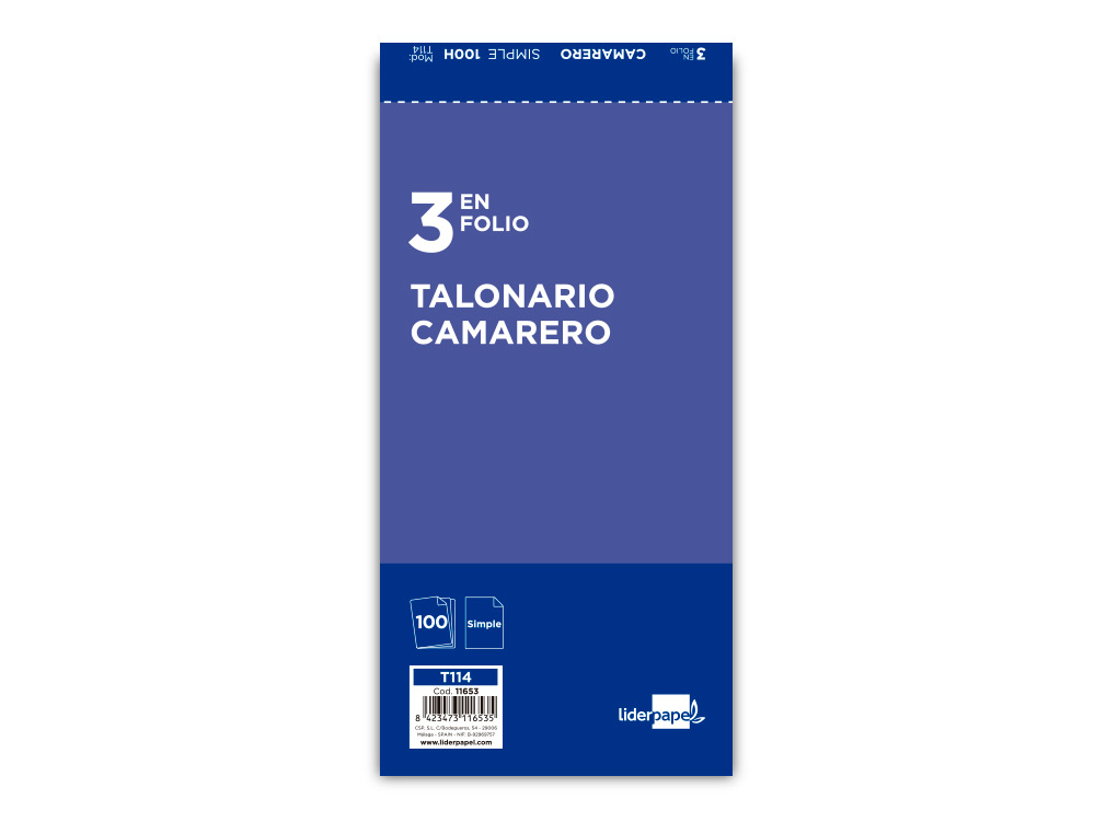 TALONARIO LIDERPAPEL CAMARERO 3/Fº ORIGINAL T114
