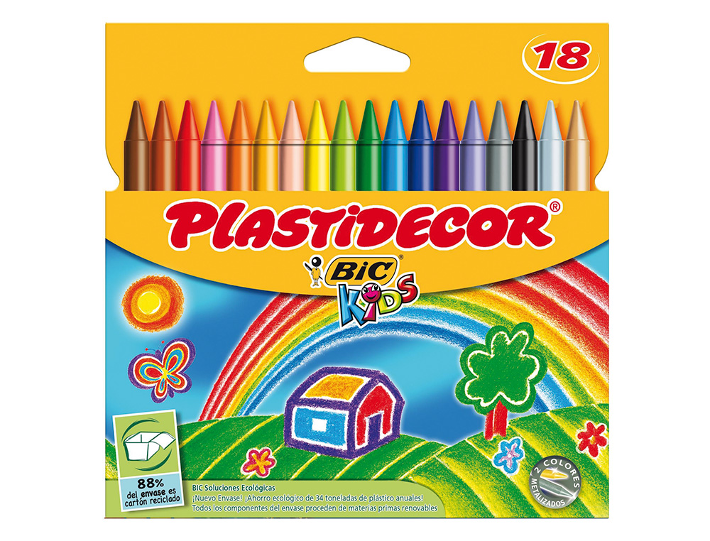 LAPICES CERA PLASTIDECOR CAJA DE 18 COLORES SURTIDOS