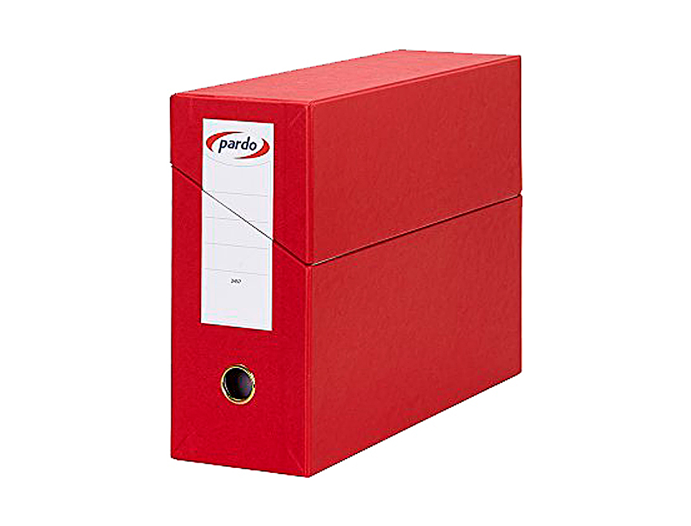CAJA TRANSFERENCIA PARDO FOLIO FORRADO EXTRA DOBLE LOMO 80 MM ESTUCHE INTERIOR CON TARJETERO ROJA
