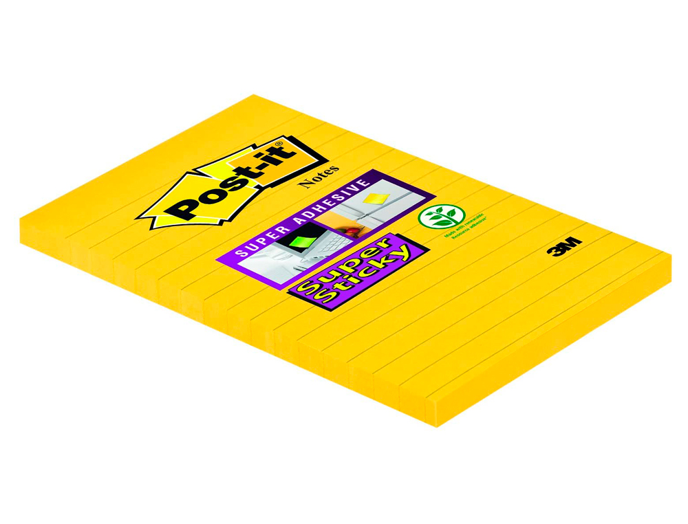 BLOC DE NOTAS ADHESIVAS QUITA Y PON POST-IT SUPER STICKY RAYADO AMARILLO ULTRA 102X152 MM