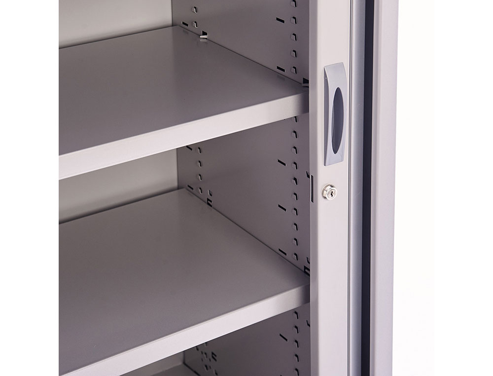 ARMARIO METALICO ROCADA DOS PUERTAS TIPO PERSIANA CON DOS BALDAS SERIE STORE 105X80X45 CM ACABADO GRIS/GRIS