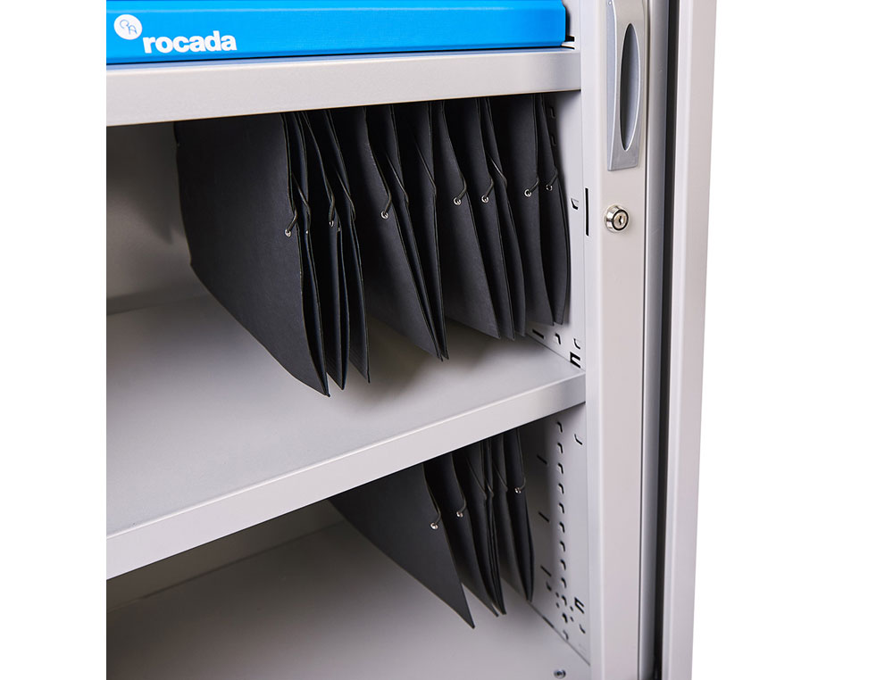 ARMARIO METALICO ROCADA DOS PUERTAS TIPO PERSIANA CON DOS BALDAS SERIE STORE 105X80X45 CM ACABADO GRIS/GRIS