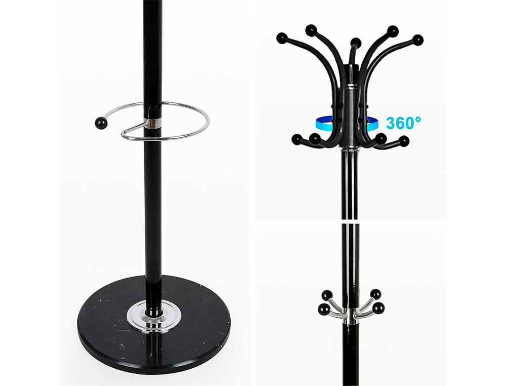 PERCHERO METALICO Q-CONNECT NEGRO DE PIE 10 COLGADORES Y PARAGUERO 174X40 CM