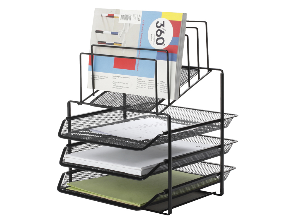 BANDEJA CLASIFICADORA SOBRES Q-CONNECT KF17296 METALICA REJILLA NEGRA 3 BANDEJAS 300X350X420 MM