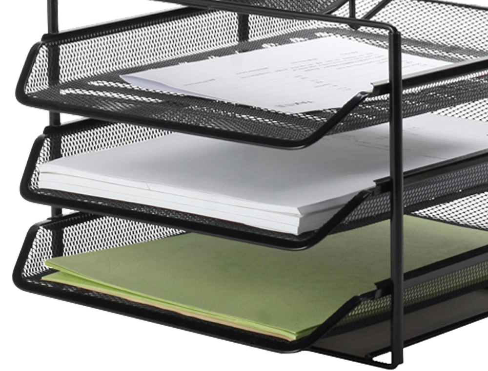 BANDEJA CLASIFICADORA SOBRES Q-CONNECT KF17296 METALICA REJILLA NEGRA 3 BANDEJAS 300X350X420 MM