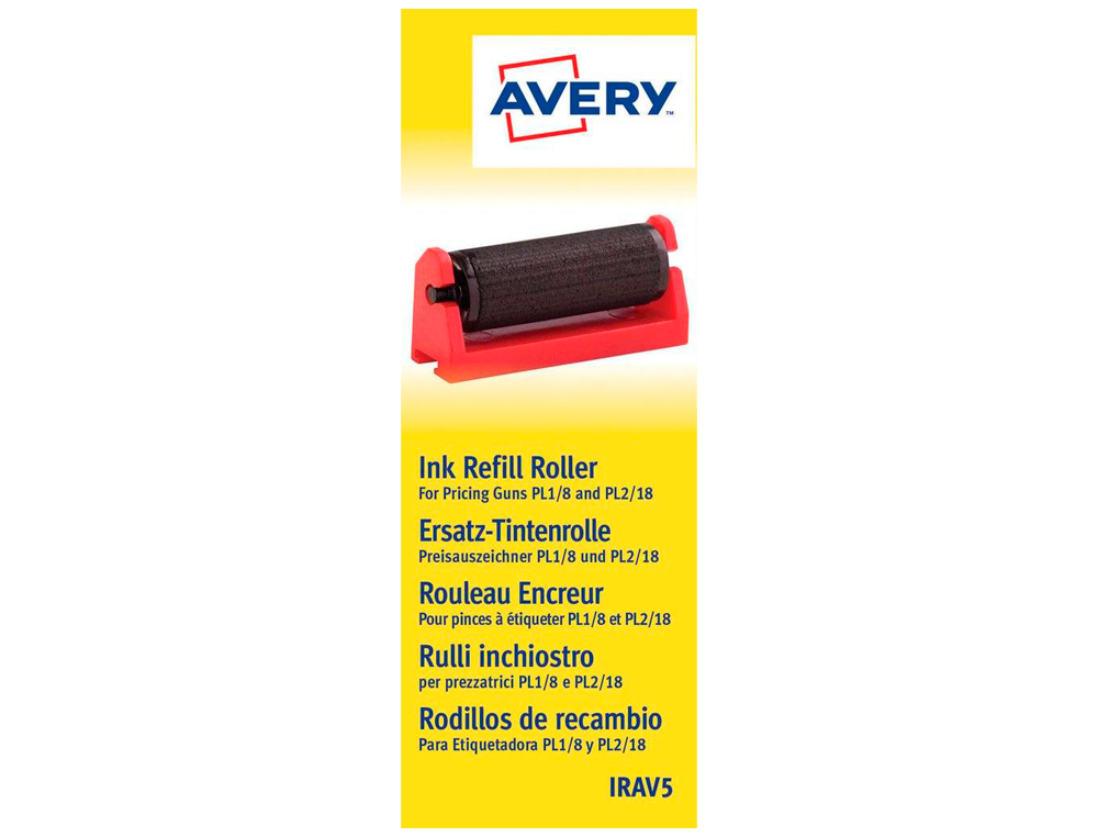 RODILLO ENTINTADOR AVERY PARA ETIQUETADORA PL1/8 Y PL2/18 COLOR NEGRO CAJA DE 5 UNIDADES