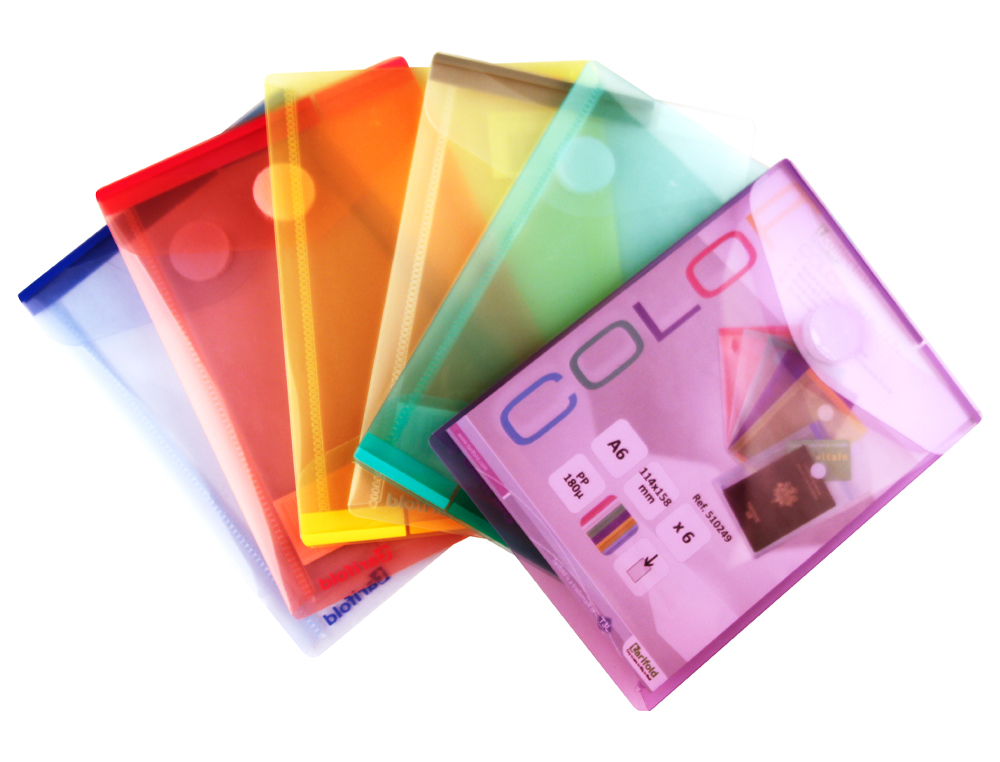 CARPETA DJOIS DOSSIER BROCHE DIN A6 VERTICAL POLIPROPILENO 200 MC VELCRO EXPOSITOR 60 UDS SURTIDAS