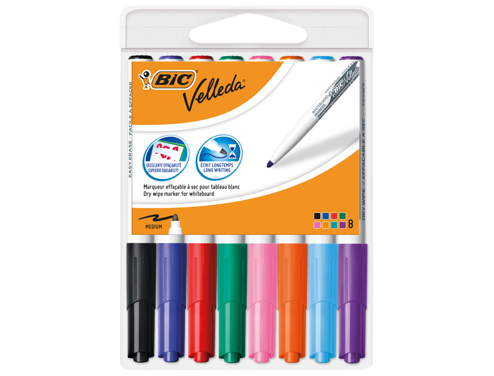 ROTULADOR BIC VELLEDA PARA PIZARRA PUNTA REDONDA 1,9 MM BOLSA DE 8 UNIDADES COLORES SURTIDOS