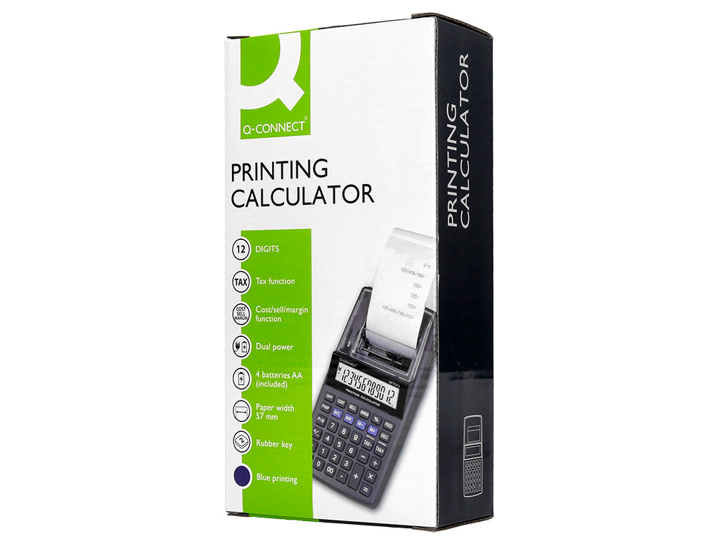 CALCULADORA Q-CONNECT IMPRESORA PANTALLA PAPEL KF11213 12 DIGITOS TINTA AZUL